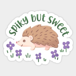 Spiky But Sweet Cute Introverted Hedgehog with cute purple flowers Sticker